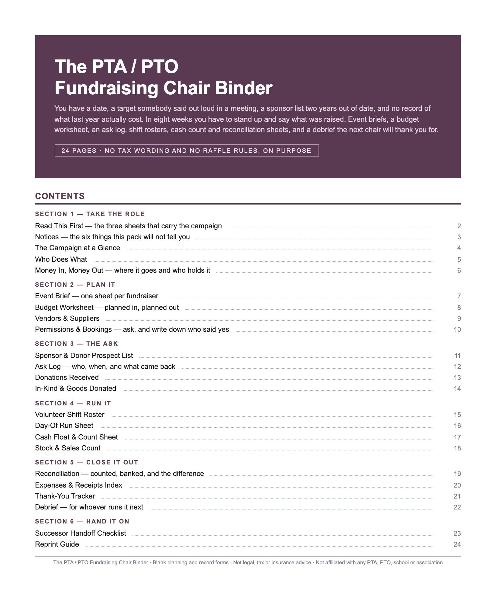 PTA Fundraising Chair Binder preview