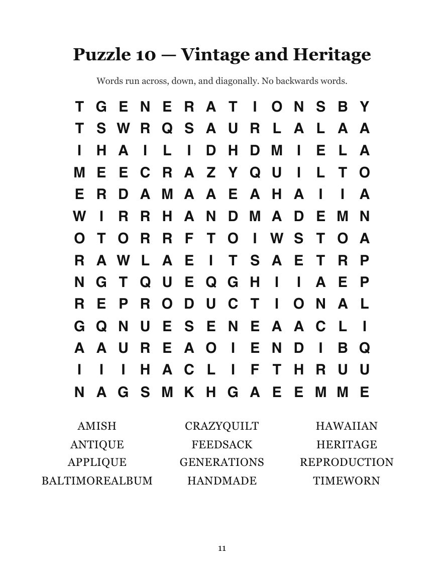 Quilting Word Search preview