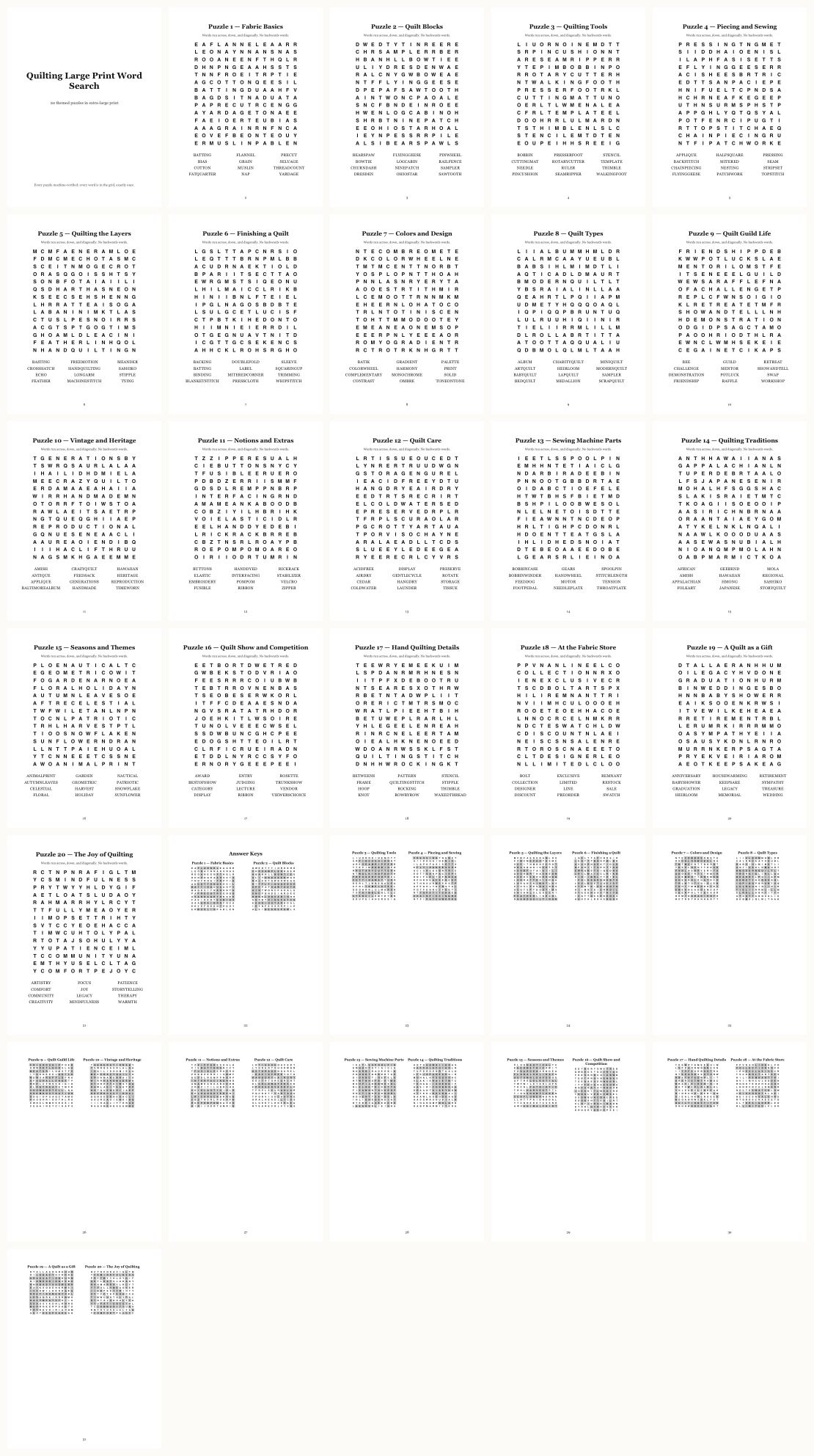Quilting Word Search &mdash; thumbnails of every page