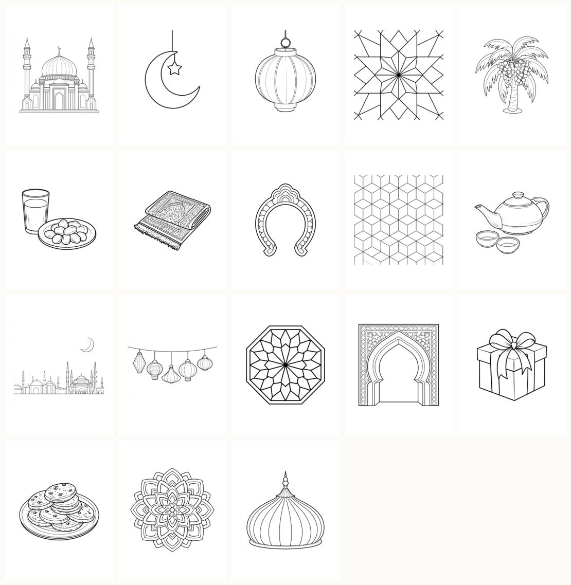 Ramadan & Eid Coloring Book — thumbnails of every page