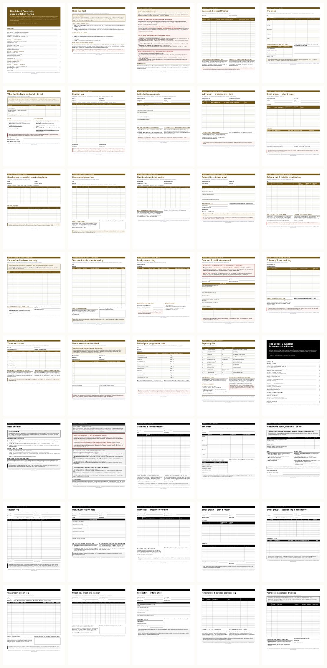 School Counselor Documentation Forms &mdash; thumbnails of every page