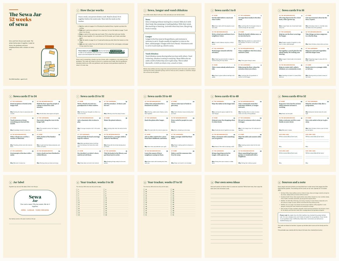 The Sewa Jar: 52 Weeks of Selfless Service Cards for Sikh Kids &mdash; thumbnails of every page