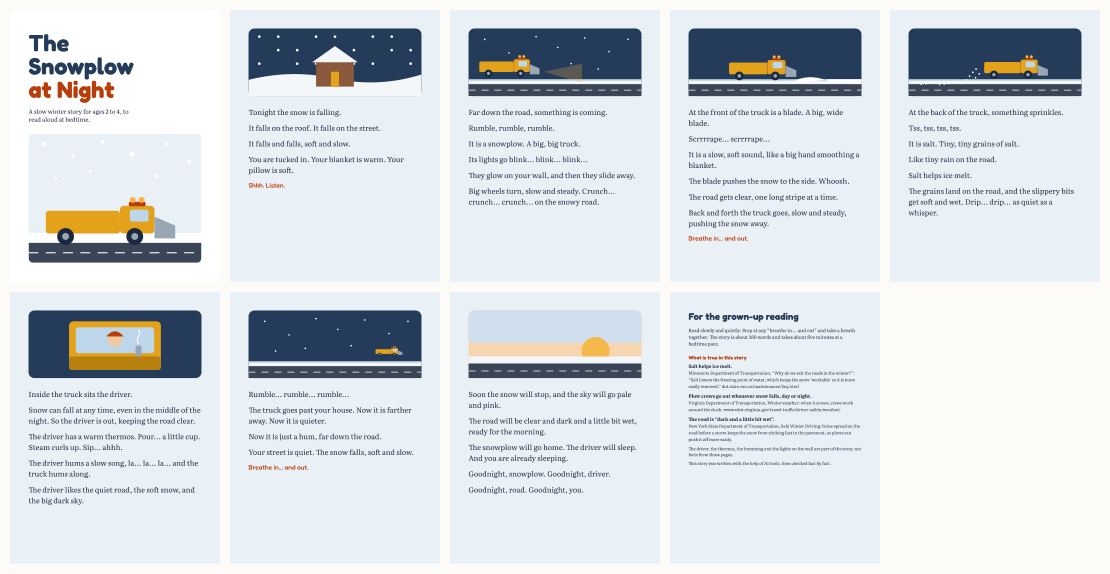 The Snowplow at Night: A Winter Bedtime Story for Ages 2-4 &mdash; thumbnails of every page