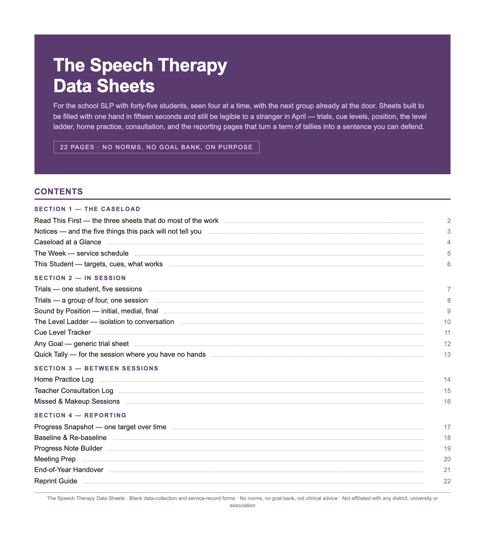 Speech Therapy Data Sheets preview