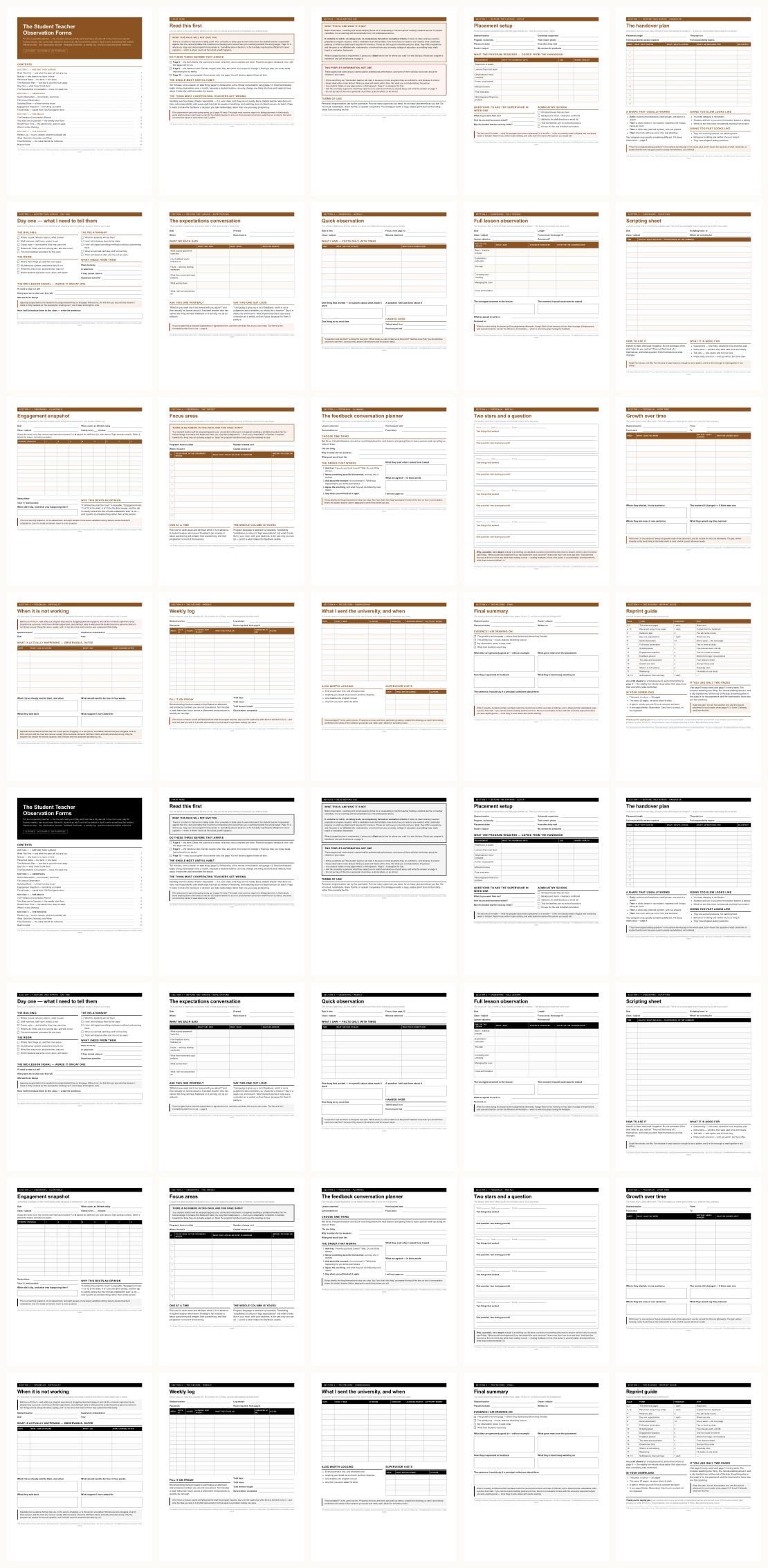 Student Teacher Observation Forms &mdash; thumbnails of every page