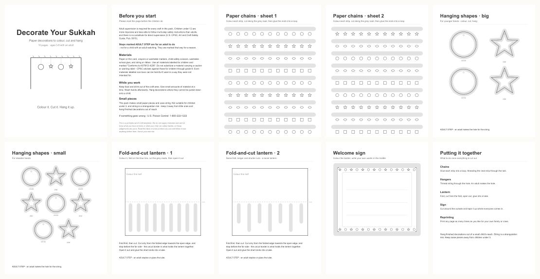 Sukkah Decorations Craft — thumbnails of every page
