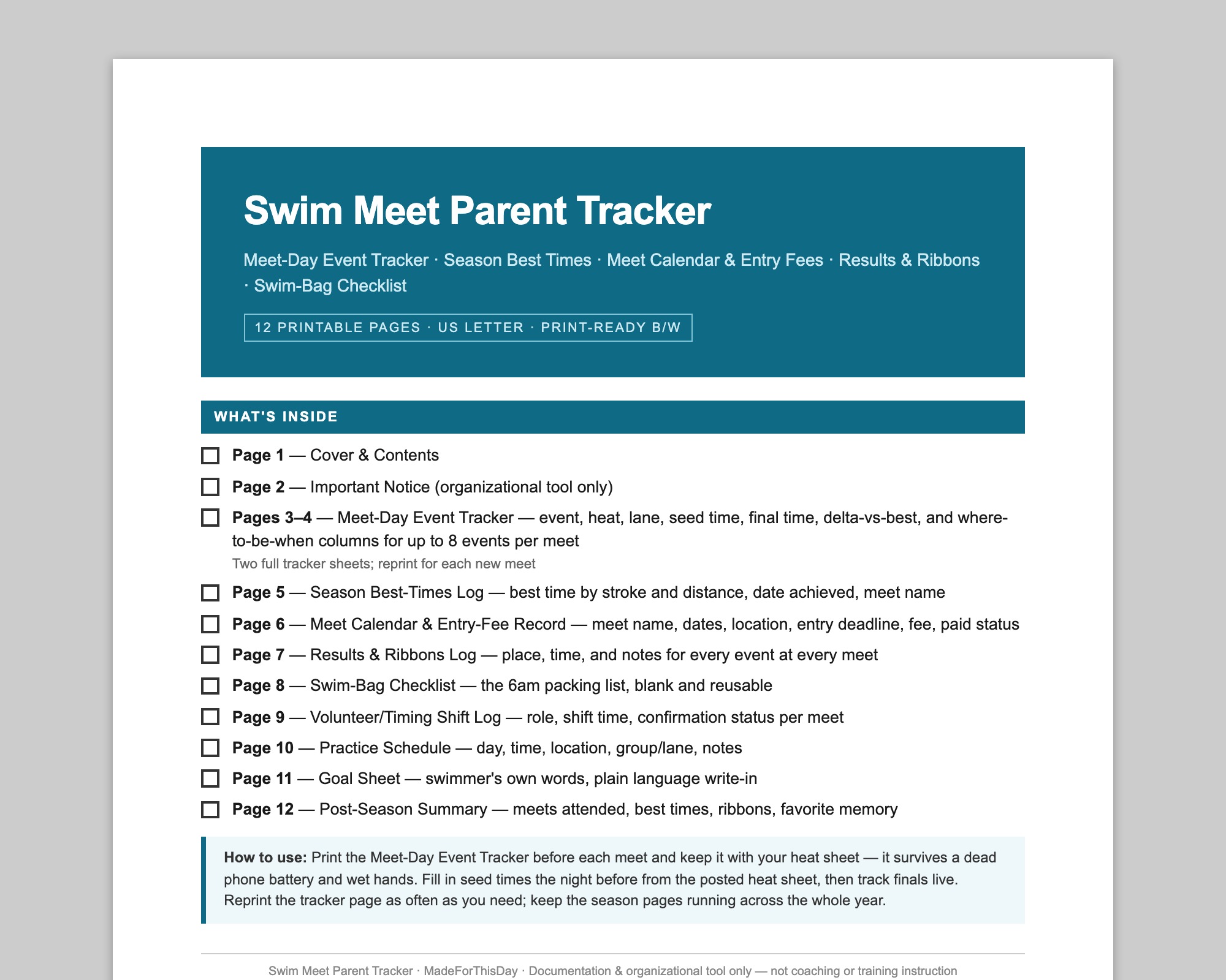 Swim Meet Parent Tracker preview