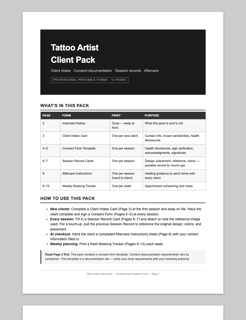 Tattoo Consent Form preview