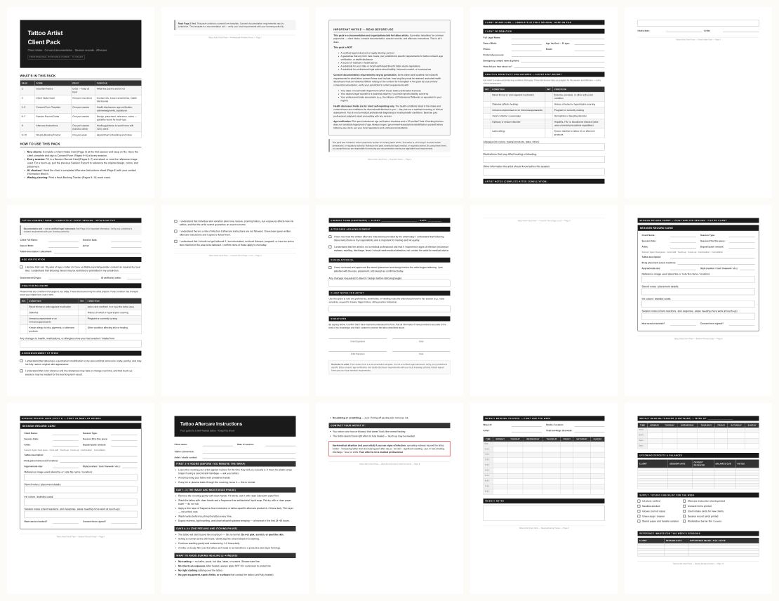Tattoo Consent Form &mdash; thumbnails of every page