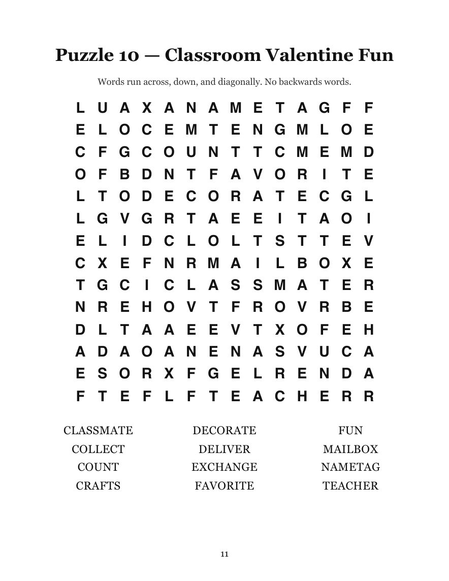 Valentine's Day Word Search preview