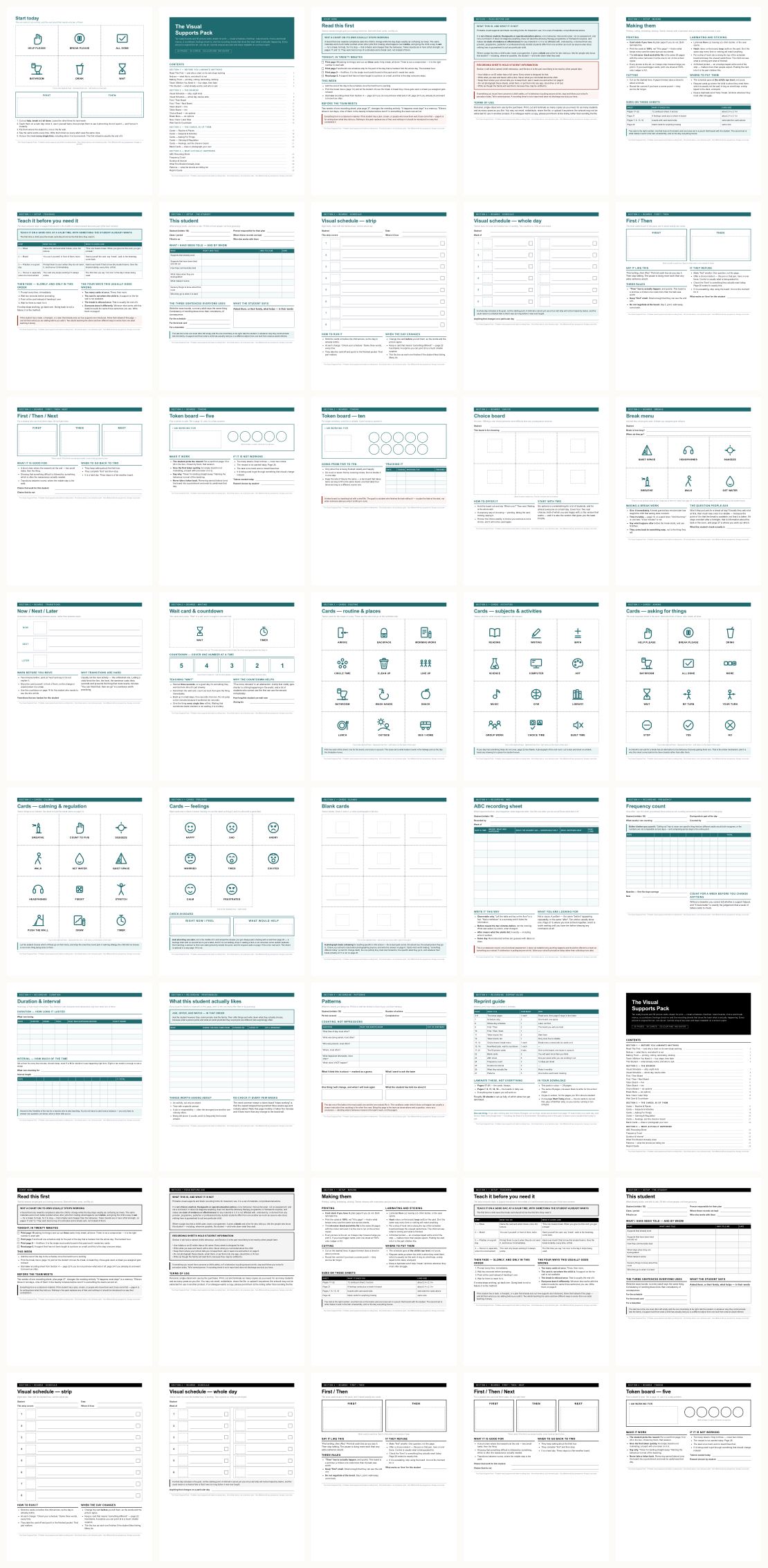 Autism Classroom Visual Supports and Behavior Chart Pack &mdash; thumbnails of every page